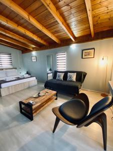Sala de estar con sofá, cama y mesa en Keskos Luxury Apartment en Athens