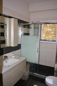 La salle de bains est pourvue d'un lavabo et d'une douche en verre. dans l'établissement Villa Mira, à Ballaban