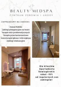 a collage of three pictures of a living room at Apartamenty Sowiogórskie in Pieszyce