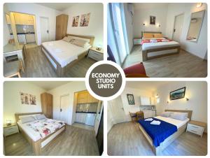 a collage of four pictures of a bedroom at Guesthouse Apartments Čenić in Budva