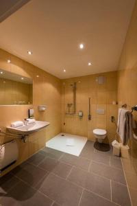 a bathroom with a sink and a toilet at Panorama Hotel am Rosengarten in Neustadt an der Weinstraße