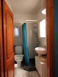 ein Bad mit einem WC und einem Waschbecken in der Unterkunft STELLA'S AND EVI'S HOUSE in Agios Nikolaos