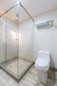 a bathroom with a shower and a toilet at Hotel Casa Botero 201 in Bogotá