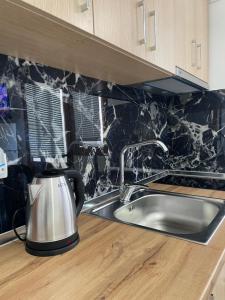 a kitchen counter with a sink and a mixer at Rent rooms Loren in Vlorë