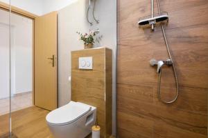 a bathroom with a toilet and a shower at Apartments Goga in Orebić