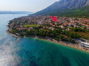 an aerial view of a small island in the ocean at Apartments Goga in Orebić