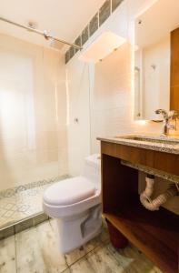 ein Bad mit einem WC, einer Dusche und einem Waschbecken in der Unterkunft Hotel Casa Botero 204 in Bogotá