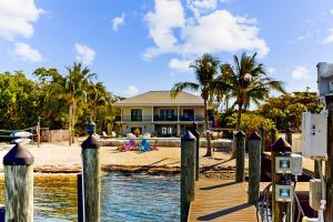 a house on the beach with palm trees at The Colorful Cabana in Key Largo