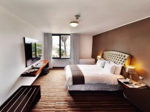 Habitación de hotel con cama y TV en NM Lima Hotel, en Lima