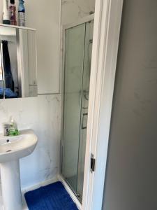 a bathroom with a shower and a sink at 119 in Wrockwardine