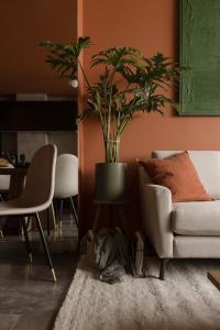 sala de estar con sofá y maceta en Casa Terra, Inspirador y Magico Loft en Ciudad de México