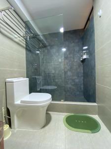 a bathroom with a white toilet and a shower at Huallata Hotel Boutique in Huaraz