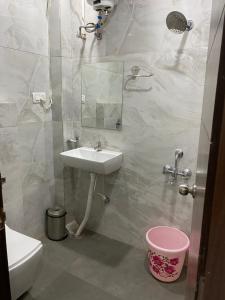 a bathroom with a sink and a mirror at AMALTAAS HOMESTAY in Gwalior