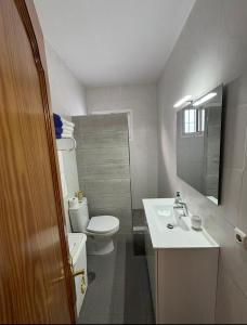 bagno bianco con servizi igienici e lavandino di Villa girasol a Málaga