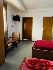 Cette chambre comprend une chambre avec un lit et une télévision. dans l'établissement Goza Guest House 22, à Addis-Abeba