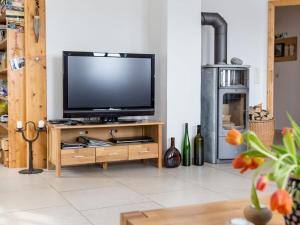 een televisie op een houten standaard in een woonkamer bij Holiday home Zinnwald large in Kurort Altenberg