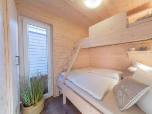 1 dormitorio con litera y ventana en The Goose Modern Retreat, en Burgstaaken
