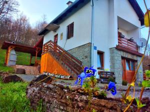 una casa con estatuillas azules delante de ella en Holiday home Tilia, en Slatinski Drenovac