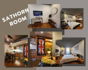 un collage de fotos de un dormitorio y una habitación en Sathorn Sky City View rooftop bar, en Bangkok
