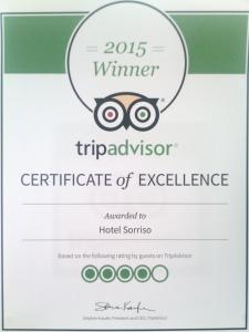 Certifikát, hodnocení, plakát nebo jiný dokument vystavený v ubytování Hotel Sorriso