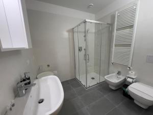 a bathroom with a shower and a toilet and a sink at Quintarelli Home Europa 2 in Negrar