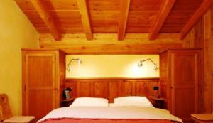 1 dormitorio con 1 cama grande y paredes de madera en Anderbatt, en Gressoney-la-Trinité