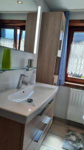 a bathroom with a sink and a mirror at Montafonerhaus in Schruns