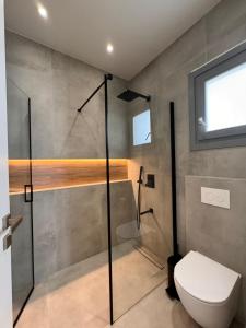a bathroom with a shower and a toilet in it at Poema Antiparos in Antiparos