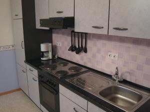 a kitchen with a sink and a stove top oven at Charming Apartment in Morbach Germany with Terrace in Thalfang