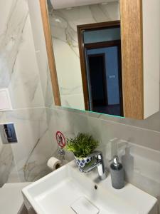 a bathroom with a sink and a mirror at WEST POINT DELUXE APARTMENT in Plovdiv