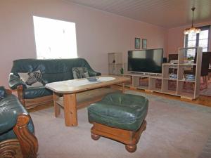 a living room with couches and a table and a tv at Apartment in Schultenbrook with garden in Metelsdorf