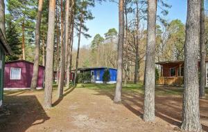 a house in the middle of a forest with trees at Fh Blau in Warenthin