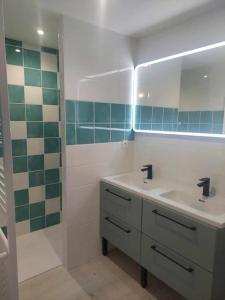 un baño con lavabo y espejo en Maison de ville - wifi - checkin autonome, en Saint-Martin-sur-Oust 11 fotos más