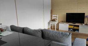 un soggiorno con divano e TV a schermo piatto di Casa Da Barroca a Arcos de Valdevez