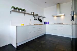 uma cozinha com armários brancos e um lavatório em Holiday Home Alexander Plana em Pallejá