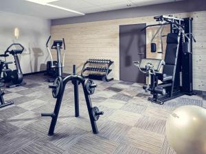een fitnessruimte met loopbanden en crosstrainers in een kamer bij Mercure Colmar Centre Unterlinden in Colmar