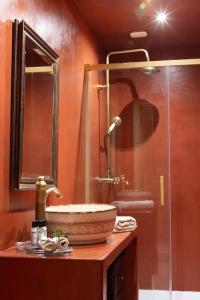 y baño con lavabo y ducha. en Bergerie de Charme Pedi Lione, en Calenzana