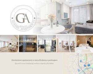 un collage de fotos de una sala de estar y un comedor en GA Luxury Apartments W21, en Cracovia