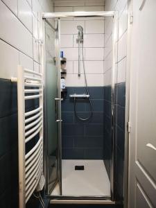 eine Dusche mit Glastür im Bad in der Unterkunft COROLLE Whole flat with garden near Paris in Vitry-sur-Seine