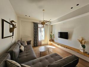 a living room with a couch and a tv at One Apartment by Skg Apartments in Thessaloniki