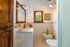 een badkamer met een toilet, een wastafel en een spiegel bij Villa Formaga - relax and view lake - Happy Rentals in Gargnano +30 foto's
