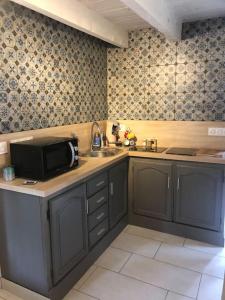 a kitchen with a sink and a microwave at La Tour charmant studio très bien situé in Tours-en-Savoie