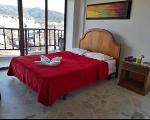 1 dormitorio con 1 cama grande de color rojo con manta roja en HOTEL EJECUTIVO, en Pitalito