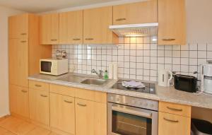 a kitchen with a sink and a microwave at Cozy Apartment In Walow With Kitchen in Strietfeld