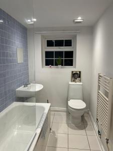 a bathroom with a tub and a toilet and a sink at Russell Square Apartment in Brighton & Hove