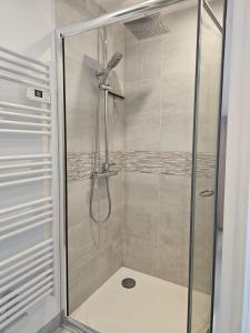 a walk in shower with a glass door at Maison Brizon collection Pepeaz in Tours