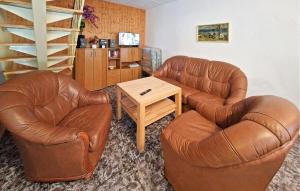 a living room with two leather chairs and a table at Cozy Apartment In Blankensee With Kitchen in Blankensee