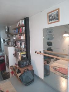 une chambre avec une étagère et des livres dans l'établissement Paris, central et calme, à Paris