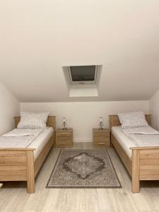 een slaapkamer met 2 bedden en een tv aan de muur bij Bane Apartments 95qm - Messewohnung, Ferienwohnung,Monteurwohnung in Hannover