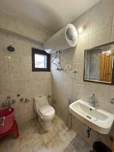 a bathroom with a toilet and a sink at Hotel Town Centre in Srinagar